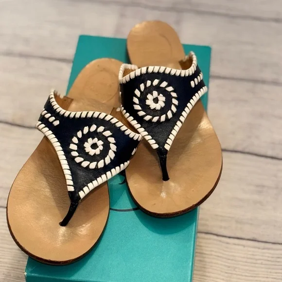 Jack Rogers Black and White Thong Sandals - Picture 7 of 9